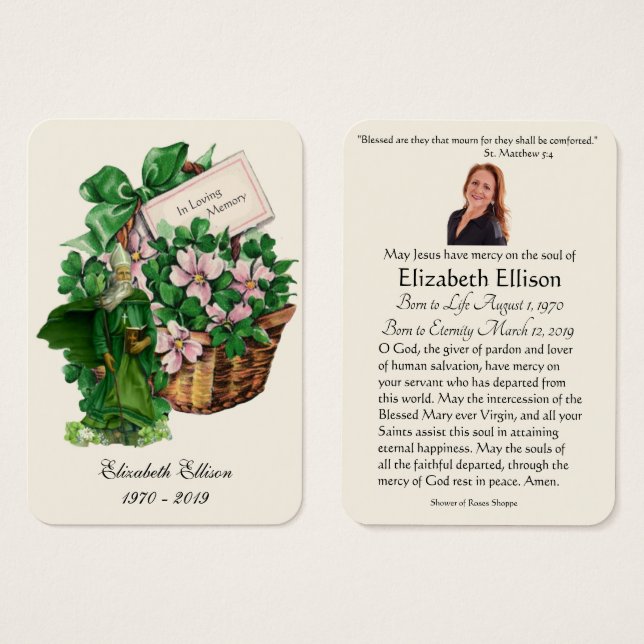 Irish St. Patrick  Funeral Memorial Prayer  (Front & Back)