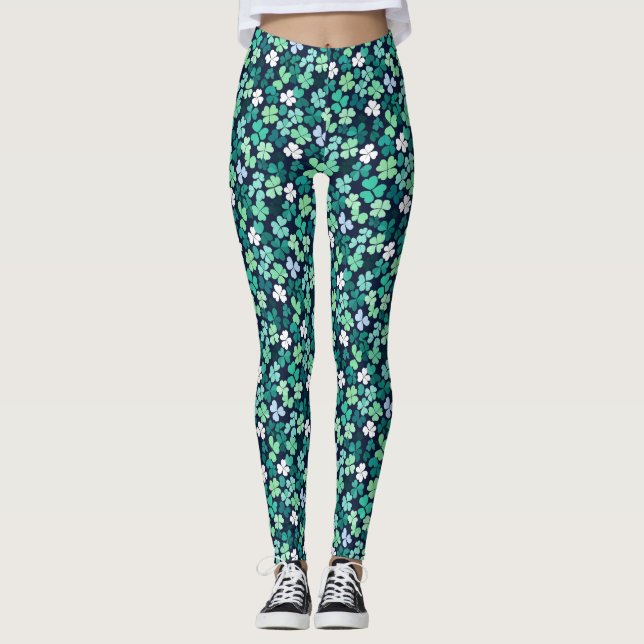 Irish St. Patrick's Day Four Leaf Clover Leggings (Front)