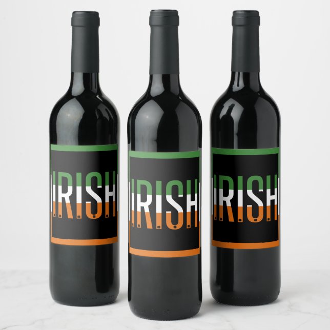 Irish St Patrick's Day Ireland Flag Shamrock Lucky Wine Label (Bottles)