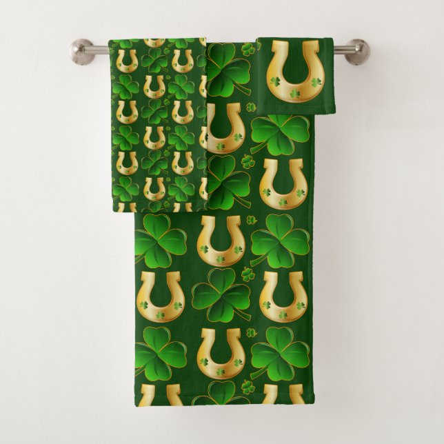 Irish St. Patricks Day Lucky Pattern Bath Towel Set (Insitu)
