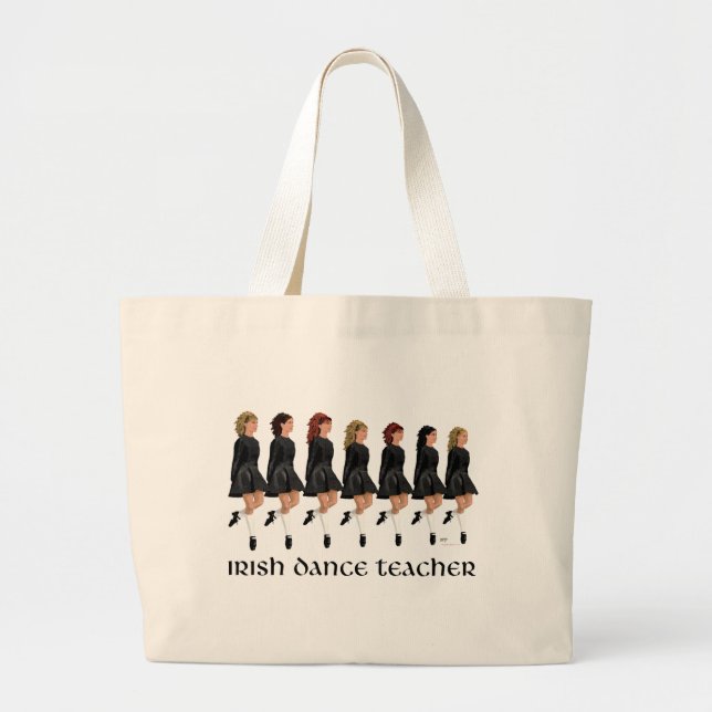 Irish Step Dance Teacher - Black Line Large Tote Bag (Front)