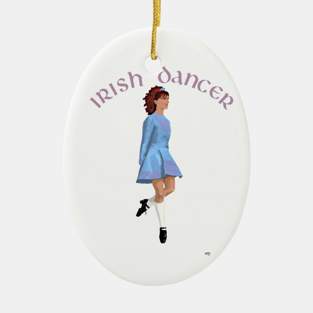 Irish Step Dancer Light Blue Ceramic Tree Decoration (Front)