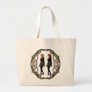 Irish Step Dancers in Celtic Knotwork Surround Large Tote Bag