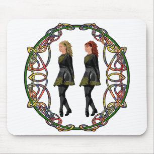 Irish Step Dancers in Celtic Knotwork Surround Mouse Mat