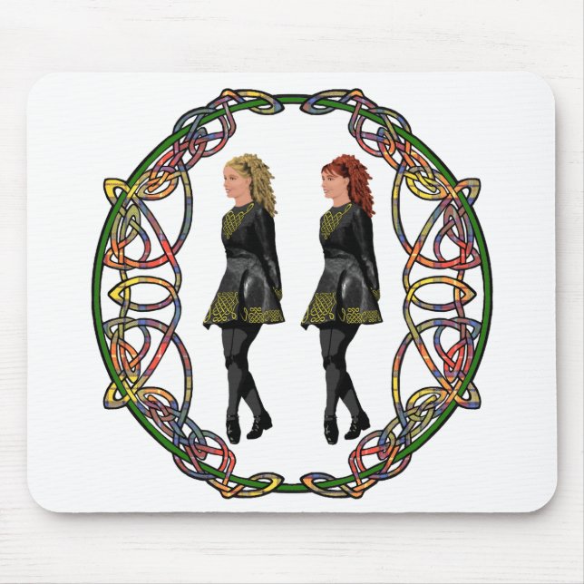 Irish Step Dancers in Celtic Knotwork Surround Mouse Mat (Front)