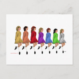 Irish Step Dancers - Rainbow Line of Dancers Postcard