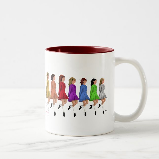 Irish Step Dancers - Rainbow Line of Dancers Two-Tone Coffee Mug (Right)
