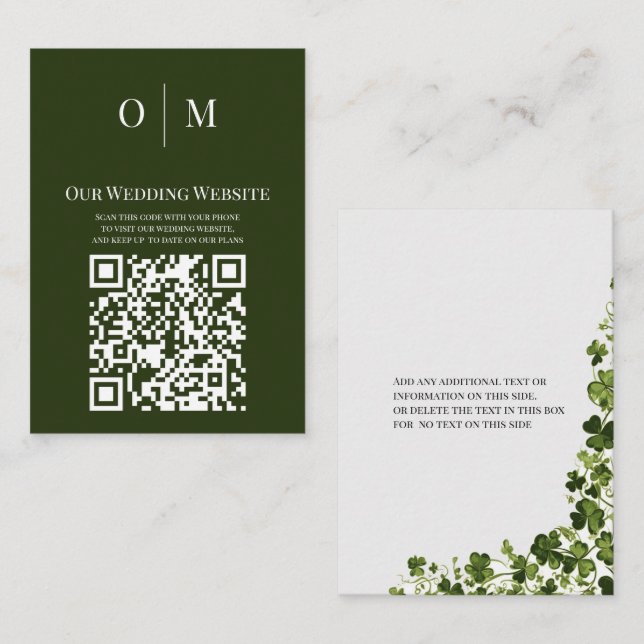 Irish Stylized Shamrock Leafy Folia QR Code  Enclosure Card (Front/Back)