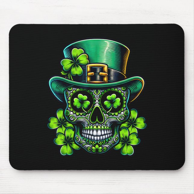 Irish Sugar Skull St Patricks Day Of The Dead Luck Mouse Mat (Front)