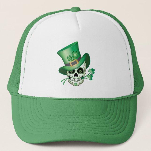 Irish Sugar Skull Trucker Hat (Front)