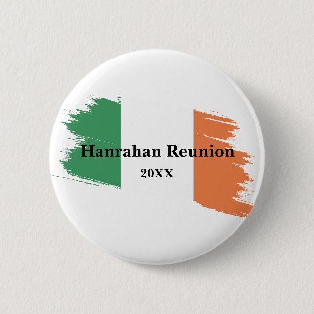 Irish Surname Name Custom Flag Colours Reunion 6 Cm Round Badge (Front)