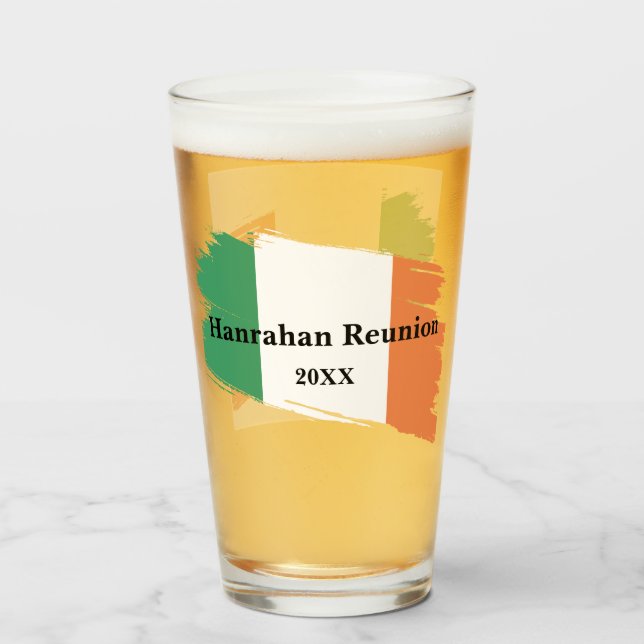 Irish Surname Name Custom Flag Colours Reunion Glass (Front Filled)
