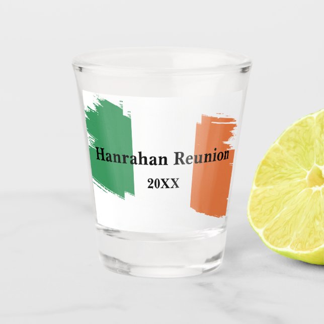 Irish Surname Name Custom Flag Colours Reunion Shot Glass (Front)