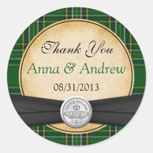 Irish Tartan Celtic Claddagh Lucky in Love Wedding Classic Round Sticker