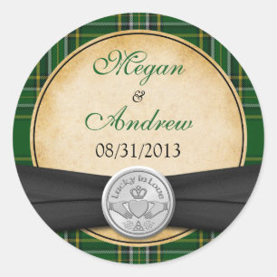 Irish Tartan Celtic Claddagh Lucky Wedding Classic Round Sticker