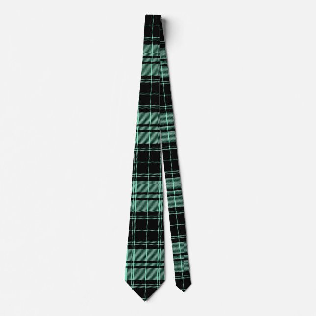 Irish Tartan Pattern in Mint Green and Black Tie (Front)