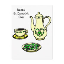 Irish Tea Set Happy St. Patrick's Day Postcard