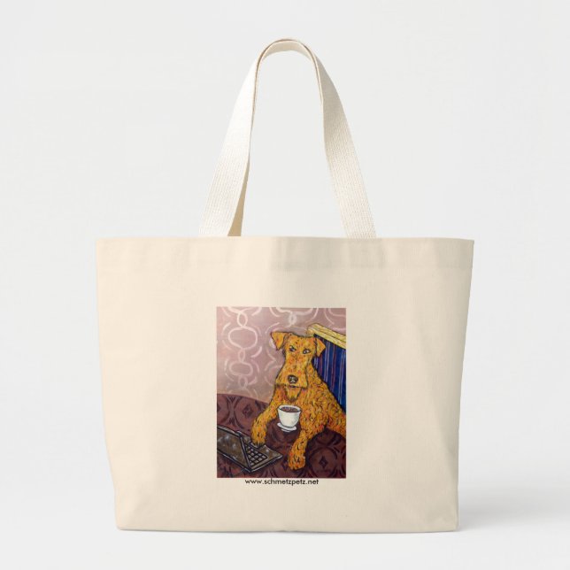 Irish Terrier at the Coffee Shop Large Tote Bag (Front)