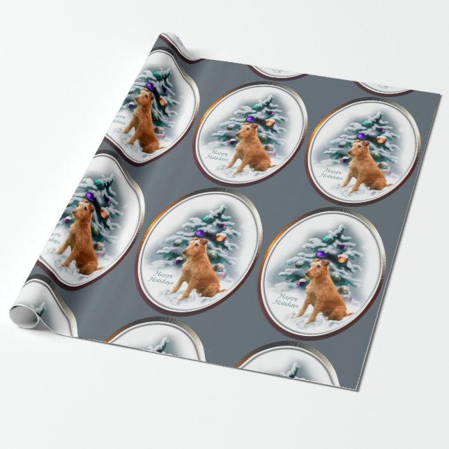 Irish Terrier Christmas Wrapping Paper (Unrolled)