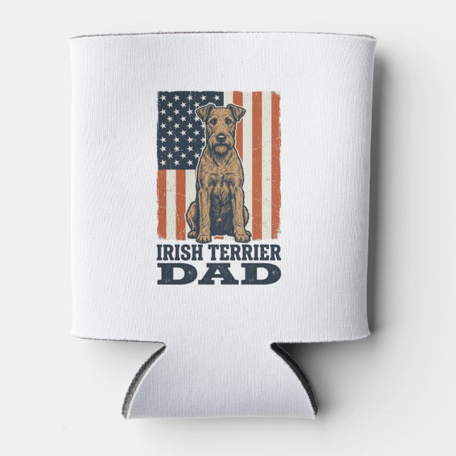 Irish Terrier Dad Patriotic Vintage Can Cooler (Front)