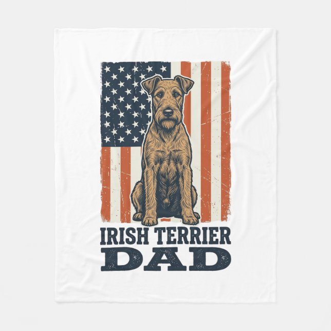 Irish Terrier Dad Patriotic Vintage Fleece Blanket (Front)