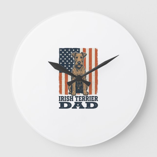 Irish Terrier Dad Patriotic Vintage Large Clock (Front)
