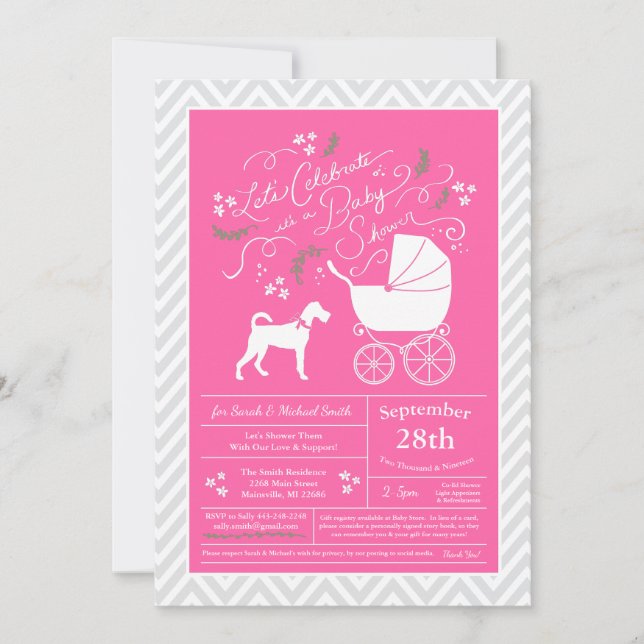 Irish Terrier Dog Baby Shower Pink Girl Invitation (Front)
