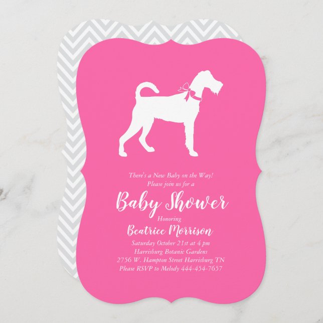 Irish Terrier Dog Baby Shower Pink Girl Invitation (Front/Back)