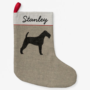 Irish Terrier Dog Silhouette Custom Faux Linen Small Christmas Stocking