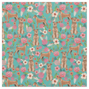 Irish terrier dogs vintage florals turquoise fabric