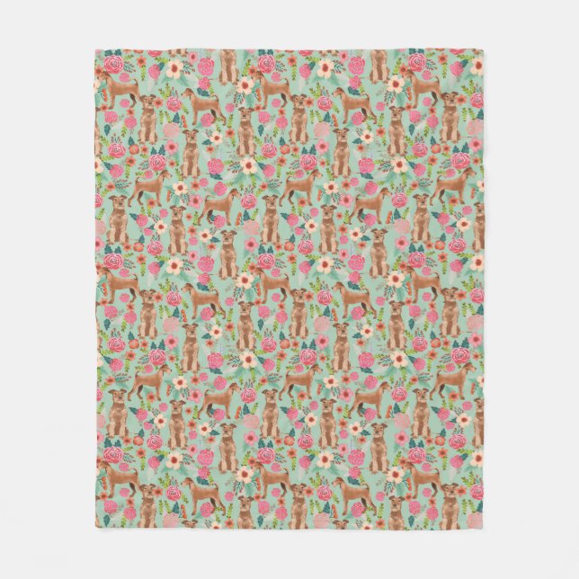 Irish Terrier Floral Blanket - cute dogs throw (Front)
