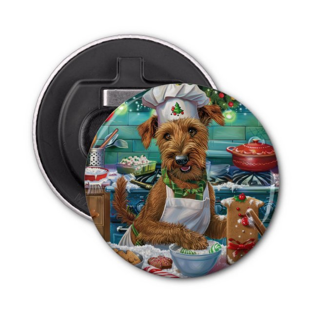 Irish Terrier Holiday Baking: Festive Christmas Bottle Opener (Front)