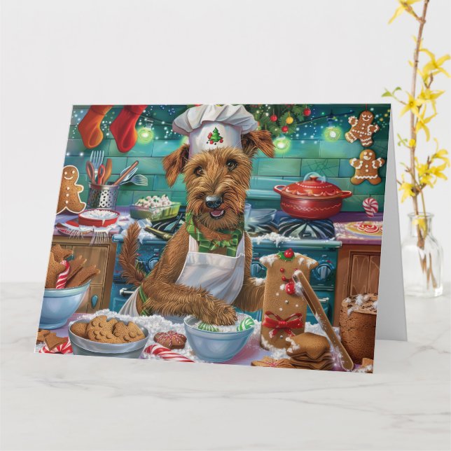 Irish Terrier Holiday Baking: Festive Christmas Card (Yellow Flower)