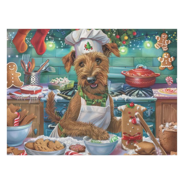 Irish Terrier Holiday Baking: Festive Christmas Tablecloth (Front (Horizontal))