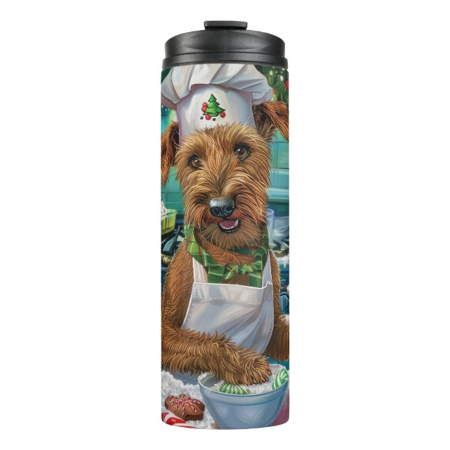 Irish Terrier Holiday Baking: Festive Christmas Thermal Tumbler (Front)