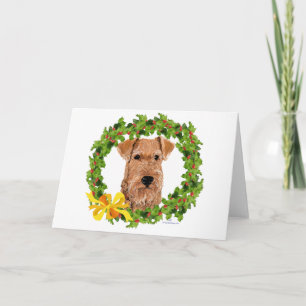 Irish Terrier Holly Wreath Holiday Card