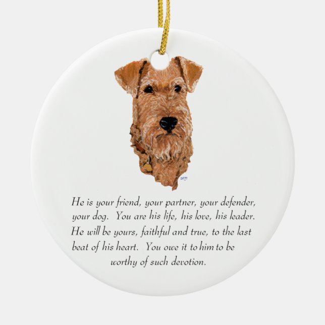 Irish Terrier Keepsake - Male Ceramic Tree Decoration (Front)