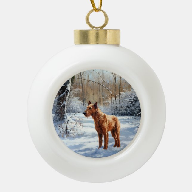 Irish Terrier Let It Snow Christmas Ceramic Ball Christmas Ornament (Front)