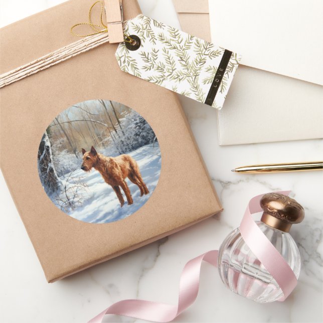 Irish Terrier Let It Snow Christmas Classic Round Sticker (Gifting)
