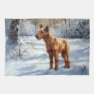 Irish Terrier Let It Snow Christmas Tea Towel