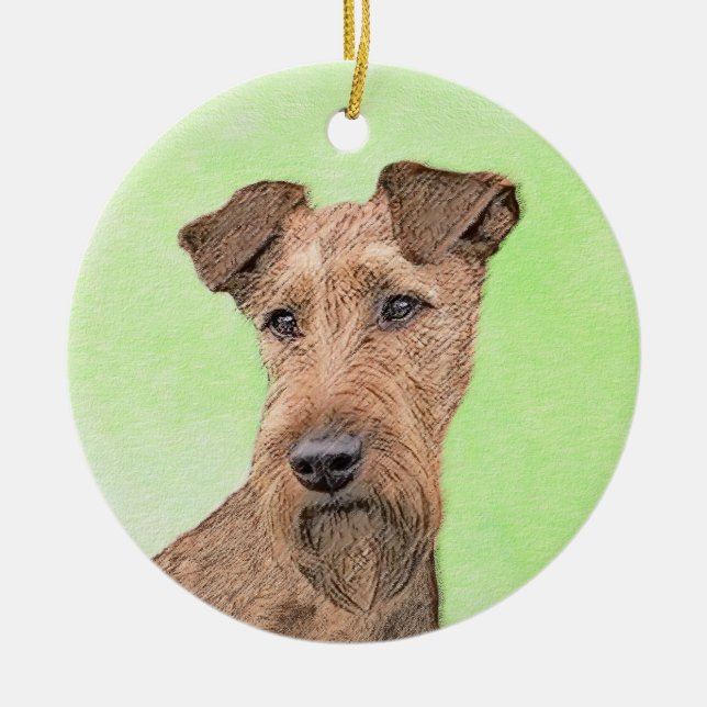 Irish Terrier Painting - Cute Original Dog Art Ceramic Tree Decoration (Front)