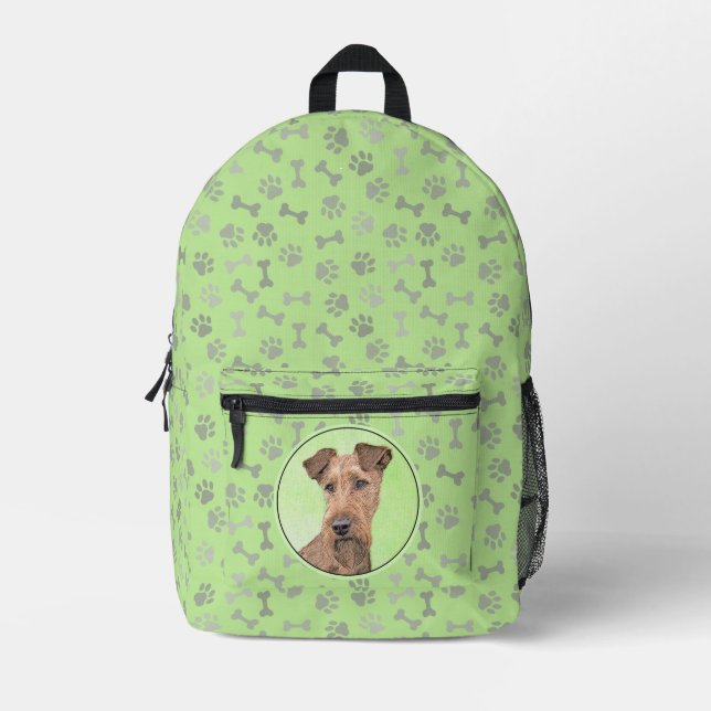 Irish Terrier Painting - Cute Original Dog Art	 Pa Printed Backpack (Front)
