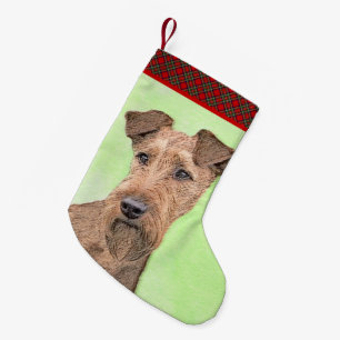 Irish Terrier Painting - Cute Original Dog Art Small Christmas Stocking