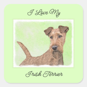 Irish Terrier Painting - Cute Original Dog Art Square Sticker