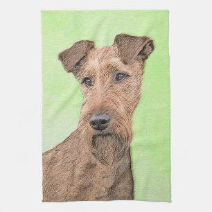 Irish Terrier Painting - Cute Original Dog Art Tea Towel
