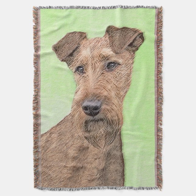 Irish Terrier Painting - Cute Original Dog Art Throw Blanket (Front Vertical)