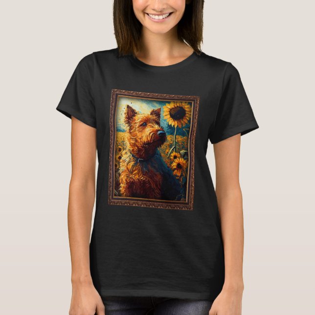 Irish Terrier Painting Sunflower Flower Mom Women  T-Shirt (Front)
