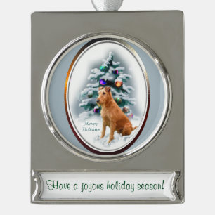 Irish Terrier Personalised Christmas Silver Plated Banner Ornament