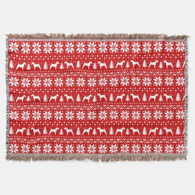 Irish Terrier Silhouettes Christmas Dogs Pattern Throw Blanket (Front)
