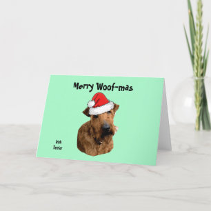 Irish Terrier with a Santa Hat Holiday Card